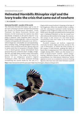 Helmeted Hornbills Rhinoplax Vigil and the Ivory Trade: the Crisis That Came out of Nowhere N