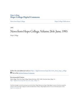 News from Hope College, Volume 26.6: June, 1995 Hope College