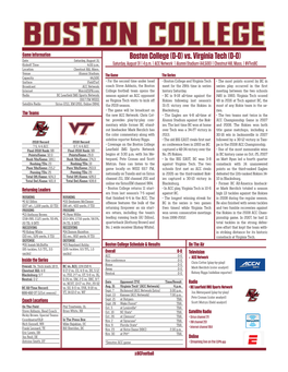 Boston College (0-0) Vs. Virginia Tech (0-0) Kickoff Time 4:00 P.M