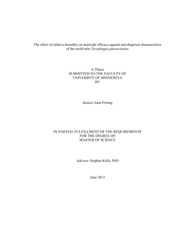 The Effect of Relative Humidity on Acaricide Efficacy Against and Dispersal Characteristics of the Mold Mite Tyrophagus Putrescentiae