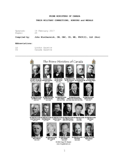 PRIME MINISTERS of CANADA THEIR MILITARY CONNECTIONS, HONOURS and MEDALS Updated