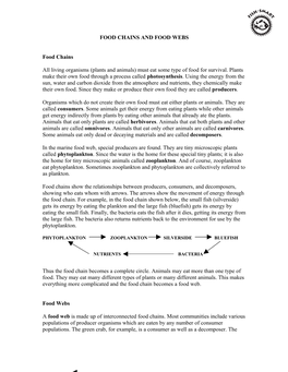 Food Chains and Food Webs �