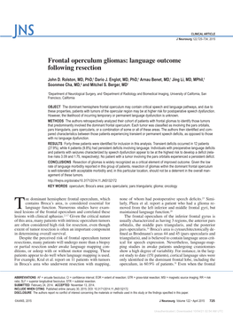 Frontal Operculum Gliomas: Language Outcome Following Resection