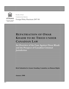 Repatriation of Omar Khadr to Be Tried Under
