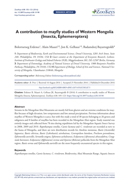 A Contribution to Mayfly Studies of Western Mongolia (Insecta, Ephemeroptera)