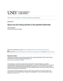 Space Use and Mating Activities in the Speckled Rattlesnake