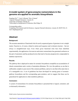 A Model System of Gene-Enzyme Nomenclature in the Genome Era Applied to Aromatic Biosynthesis