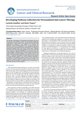 Developing Pathway Collection for Personalized Anti-Cancer Therapy Luminita Castillos1 and Anton Yuryev2*