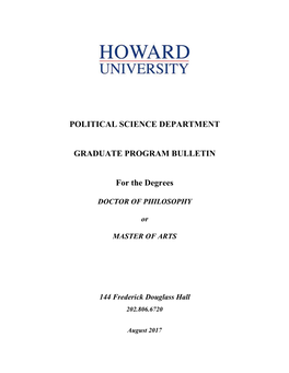 POLITICAL SCIENCE DEPARTMENT GRADUATE PROGRAM BULLETIN for the Degrees