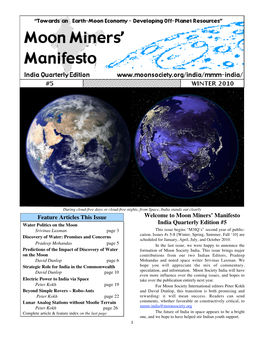 Feature Articles This Issue Welcome to Moon Miners' Manifesto India