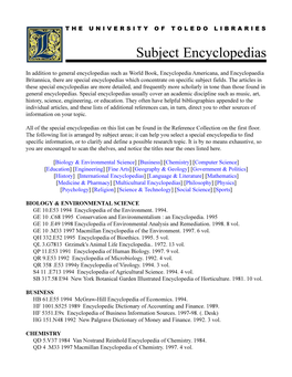 Subject Encyclopedias