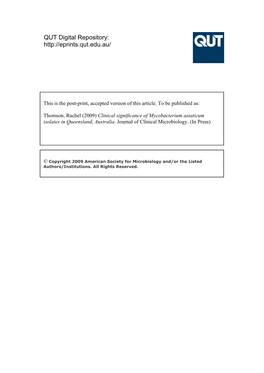 Clinical Significance of Mycobacterium Asiaticum Isolates in Queensland, Australia