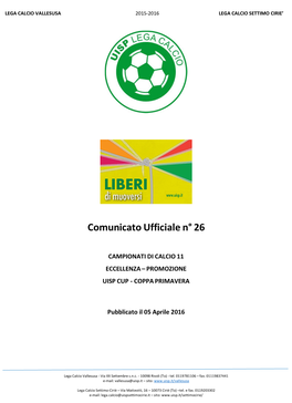 Comunicato Ufficiale N° 26