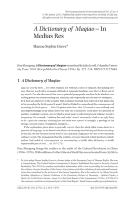 A Dictionary of Maqiao – in Medias Res