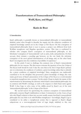 Transformations of Transcendental Philosophy: Wolff, Kant, and Hegel