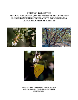 Arctostaphylos Refugioensis) As an Endangered Species and to Concurrently Designate Critical Habitat