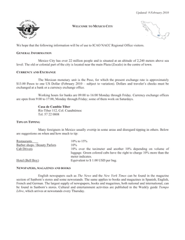 We Hope That the Following Information Will Be of Use to ICAO NACC Regional Office Visitors