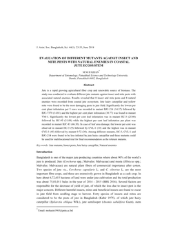 Evaluation of Different Mutants Against Insect and Mite Pests with Natural Enemies in Coastal Jute Ecosystem