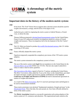 A Chronology of the Metric System