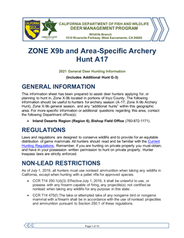 2021 X9b and A17 Zone Hunt Info