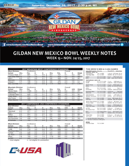 Gildan New Mexico Bowl Weekly Notes Week 13 ~ Nov