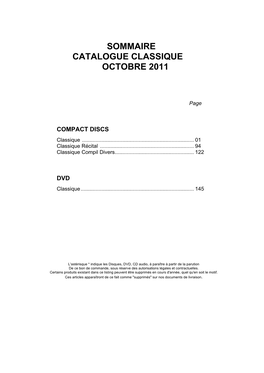 Sommaire Catalogue Classique Octobre 2011