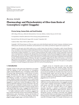 Review Article Pharmacology and Phytochemistry of Oleo-Gum Resin of Commiphora Wightii (Guggulu)