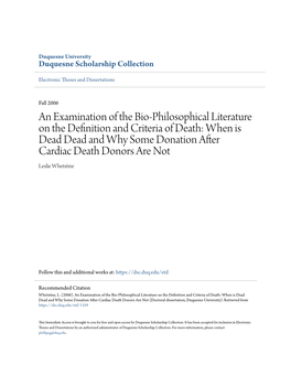 An Examination of the Bio-Philosophical Literature on the Definition and Criteria of Death