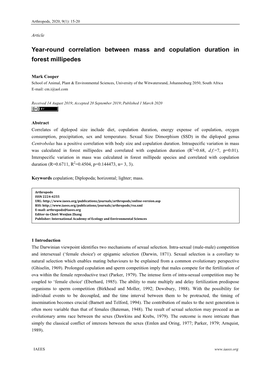 Year-Round Correlation Between Mass and Copulation Duration in Forest Millipedes