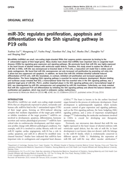 Mir-30C Regulates Proliferation, Apoptosis and Differentiation Via the Shh Signaling Pathway in P19 Cells