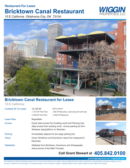 Bricktown Canal Restaurant 15 E California Oklahoma City, OK 73104