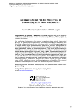 Modelling Tools for the Prediction of Drainage Quality from Mine Wastes