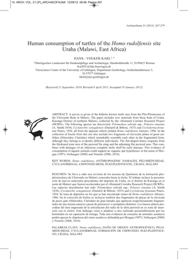 Human Consumption of Turtles of the Homo Rudolfensis Site Uraha (Malawi, East Africa)