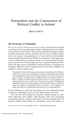 Nationalism and the Continuation of Political Conflict in Ireland