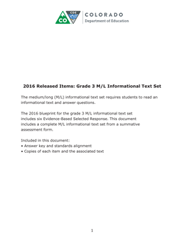 2016 Released Items: Grade 3 M/L Informational Text Set