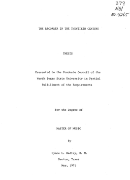 The Recorder in the Twentieth Century Thesis