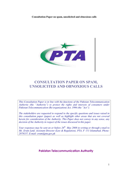 Consultation Paper on Spam, Unsolicited and Obnoxious Calls