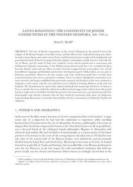 LATINO-ROMANIOTES: the CONTINUITY of JEWISH COMMUNITIES in the WESTERN DIASPORA, 400–700 Ce