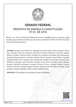 Senado Federal Proposta De Emenda À Constituição Nº 41, De 2016