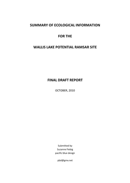 Summary of Ecological Information for the Wallis Lake Potential Ramsar Site Final Draft Report
