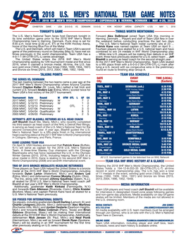 2018 U.S. Men's National Team Game Notes Exhibition Game Vs