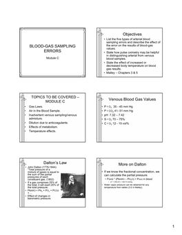 BLOOD-GAS SAMPLING ERRORS Objectives Venous Blood Gas