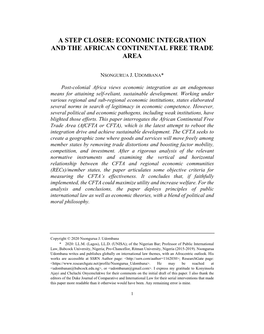 A Step Closer: Economic Integration and the African Continental Free Trade Area