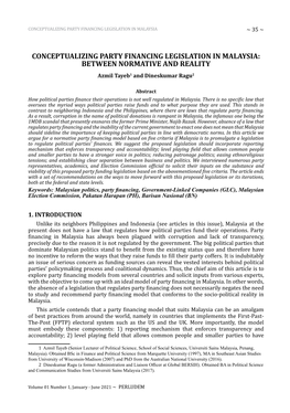 Conceptualizing Party Financing Legislation in Malaysia ~ 35 ~