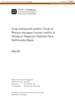 Crop Raiding and Conflict: Study of Rhesus Macaque-Human Conflict in Shivapuri-Nagarjun National Park, Kathmandu Nepal