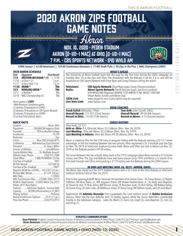 2020 Akron Zips Football Game Notes Zips Rise Together Nov