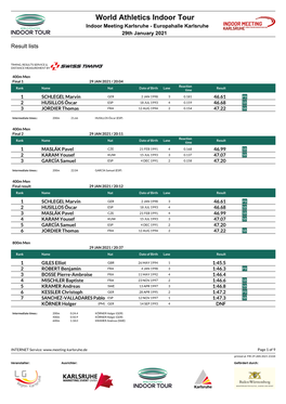 World Athletics Indoor Tour Indoor Meeting Karlsruhe - Europahalle Karlsruhe 29Th January 2021