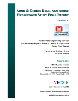 Argo and Geddes Dams, Ann Arbor Hydropower Study Final Report