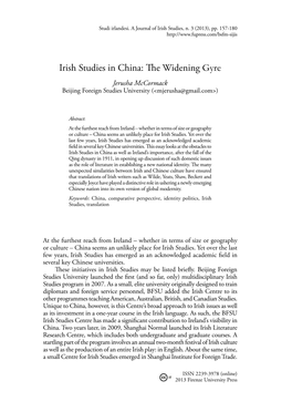 Irish Studies in China: the Widening Gyre