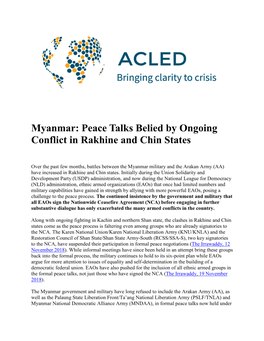 Myanmar: Peace Talks Belied by Ongoing Conflict in Rakhine And